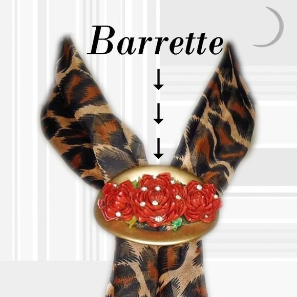 Red Roses Hair Clip Barrette With Rhinestones - Scarf Slide - Choker Clip - Picture 1 of 10